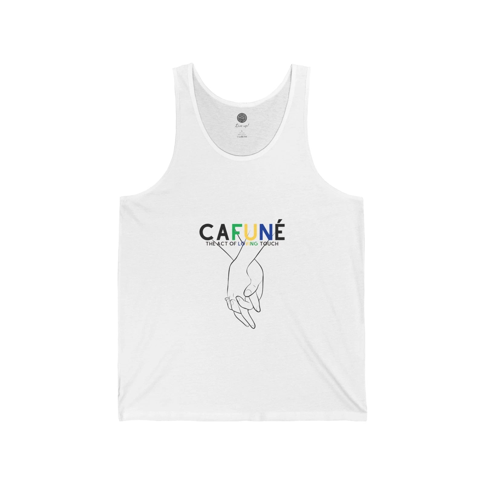 Minimalist Unisex Jersey Tank – 'CAFUNÉ' Graphic Tee – The Art of Touch