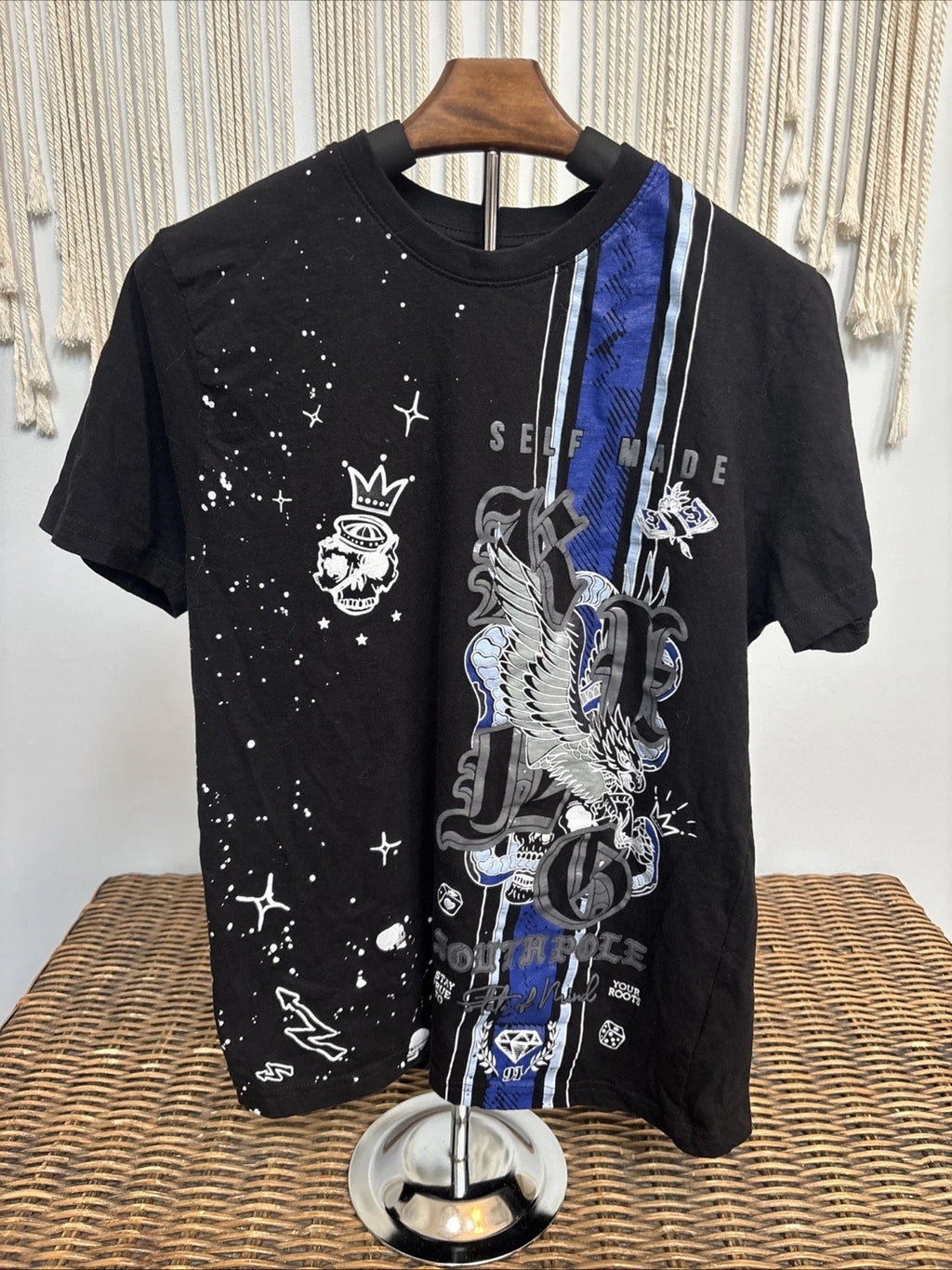 SOUTHPOLE Shirt Mens Medium Black Graphic Grunge Hip Hop Tee Y2K Short Sleeve