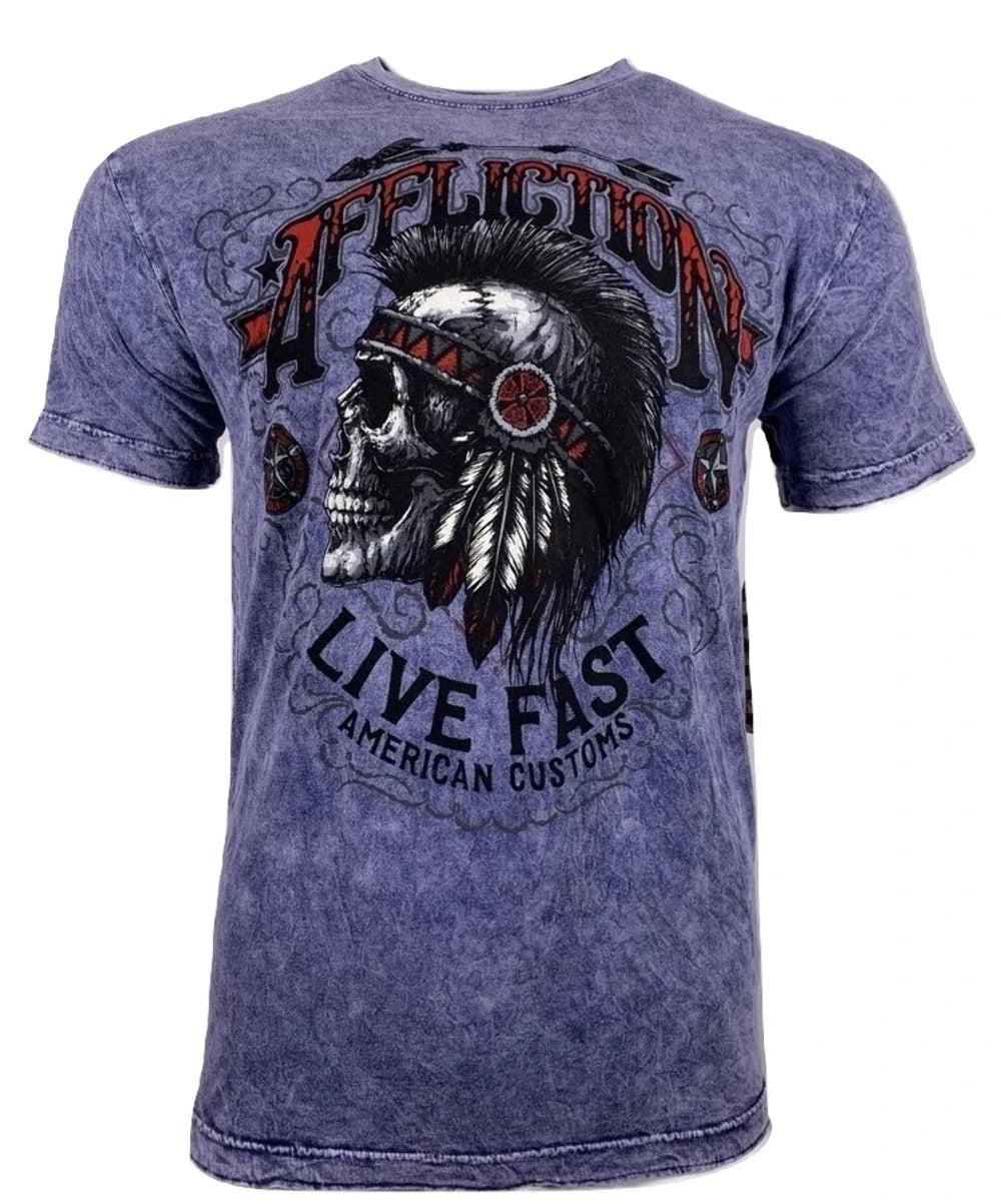 AFFLICTION Men's T-shirt AC IROQUOIS  Slate/Navy Lava Wash Biker MMA S-3XL