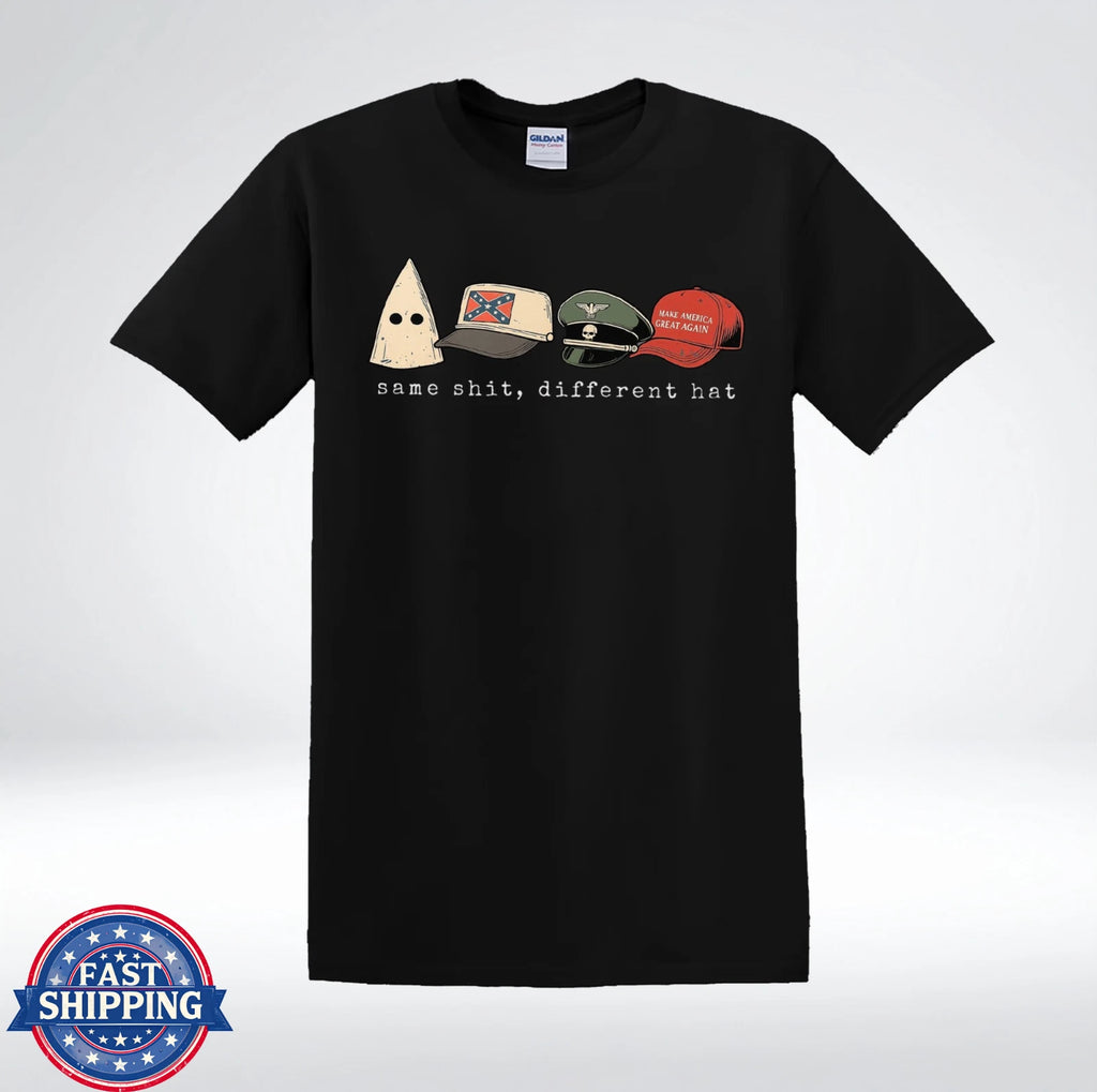 Same Sh*t Different Hat Graphic Tee Political Satire Humor T-Shirt