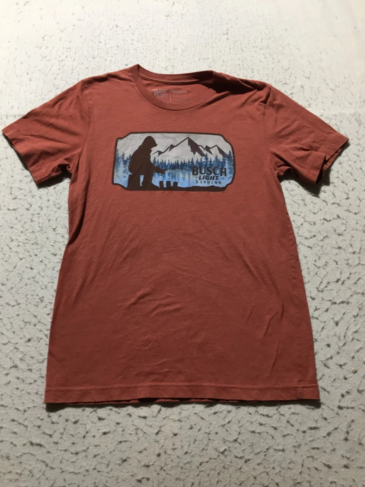 Busch Light Fishing Brew City T Shirt Mens M Medium Brown Red Crew Neck Short