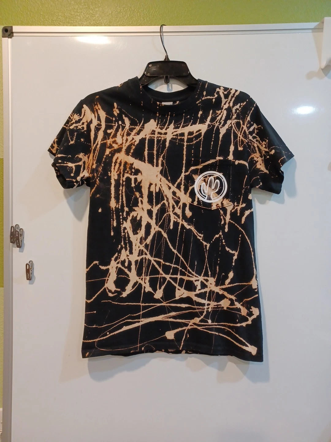 Sm Black Bleach Splatter Tshirt w/Cactus Pocket