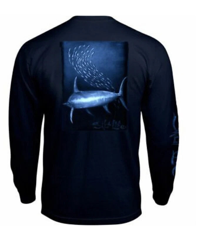 SALT LIFE Navy  L/S T SHIRT "DEEP SWORDFISH" Men's XLARGE