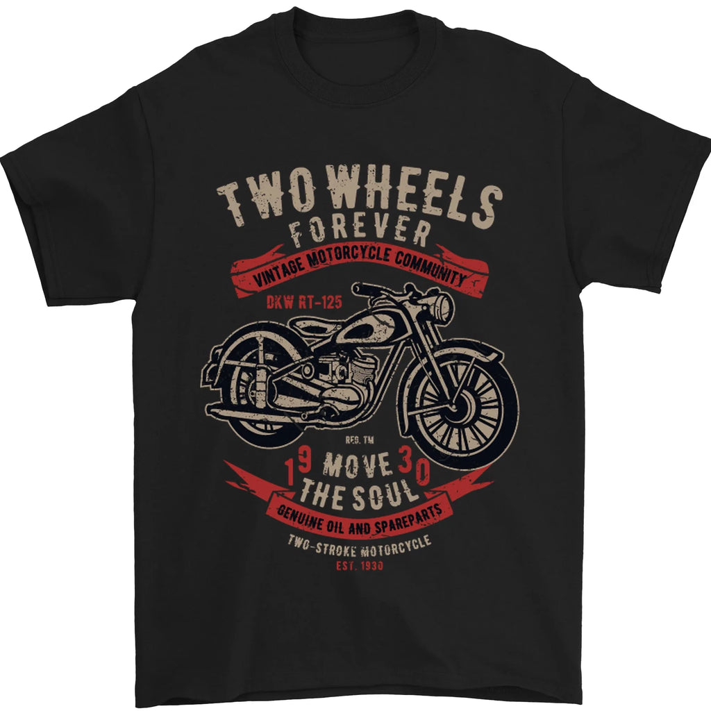 Two Wheels Forever Biker Motorcycle Funny Mens T-Shirt 100% Cotton