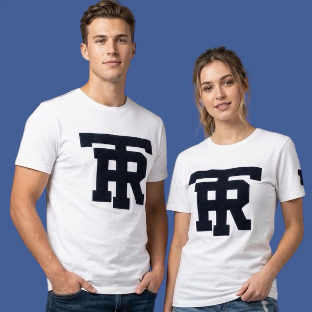 $79 TRUE RELIGION White UNIVERSITY OF TR Short Sleeve Applique Graphic T-shirt