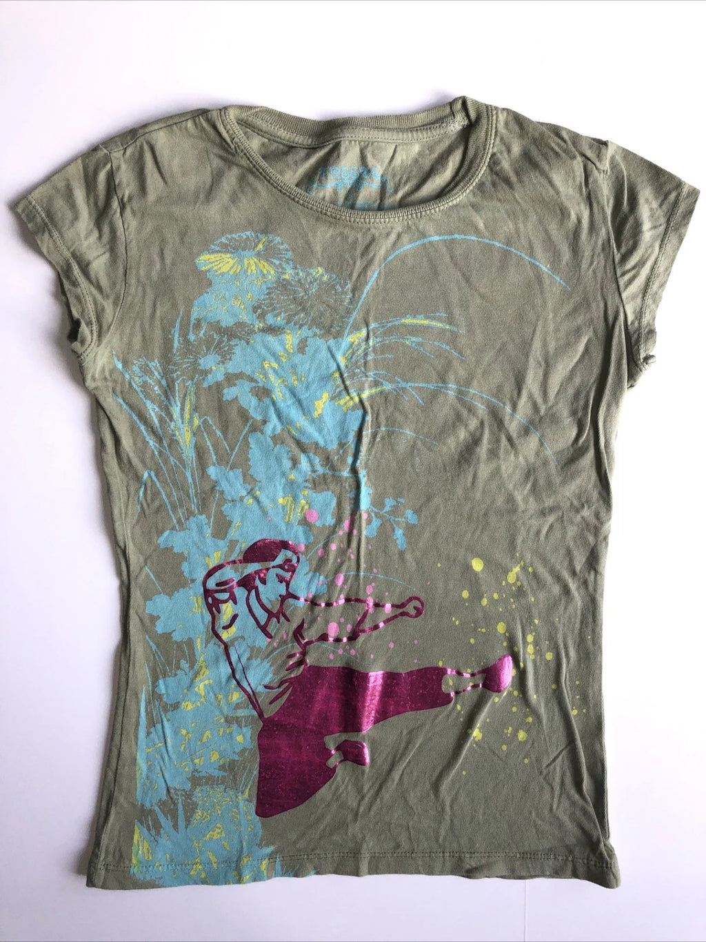 FREEZE Women's T-shirt Features Martial Arts Graphics Splatter Green Boho SMALL