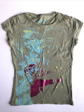 FREEZE Women's T-shirt Features Martial Arts Graphics Splatter Green Boho SMALL