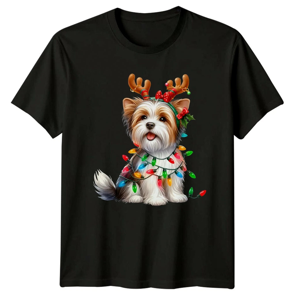Cute Puppy Christmas Lights Holiday Mens T-Shirt Womens Graphic Tee