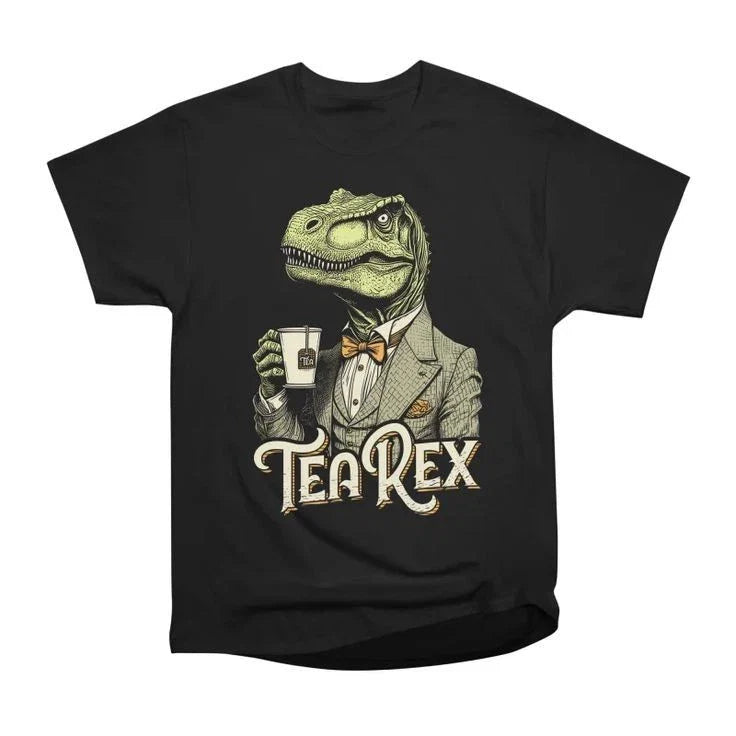 Tea Rex T-Shirt Funny Dinosaur Graphic Tee Sophisticated T-Rex Retro Gift Top