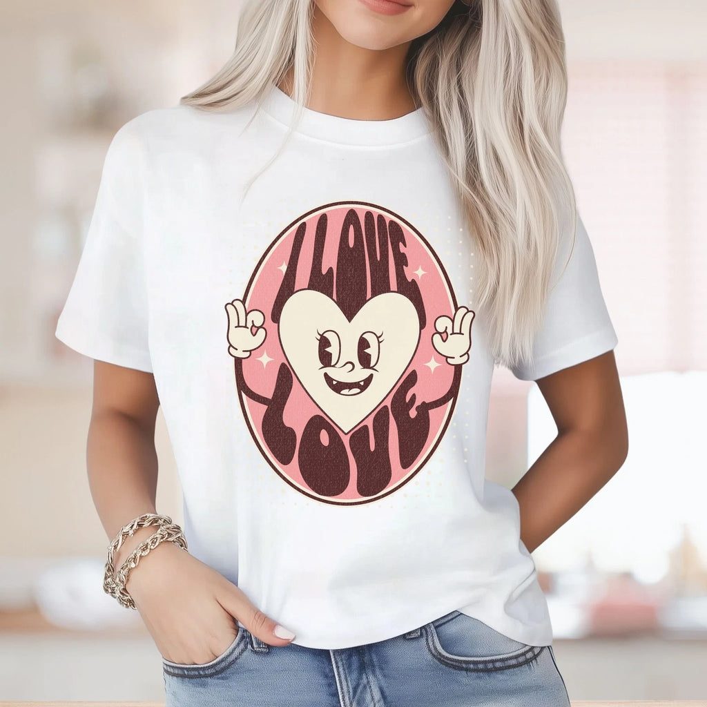 Retro Heart Graphic Valentine's Day T-Shirt, I Love Love, Boho Vintage Style Tee