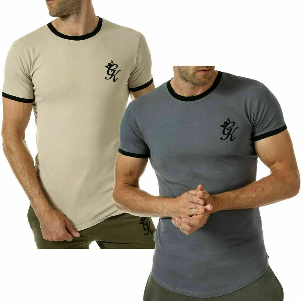 Gym King Mens Designer Cotton Longline Curved Hem Slim Fashion T shirt Tee Top
