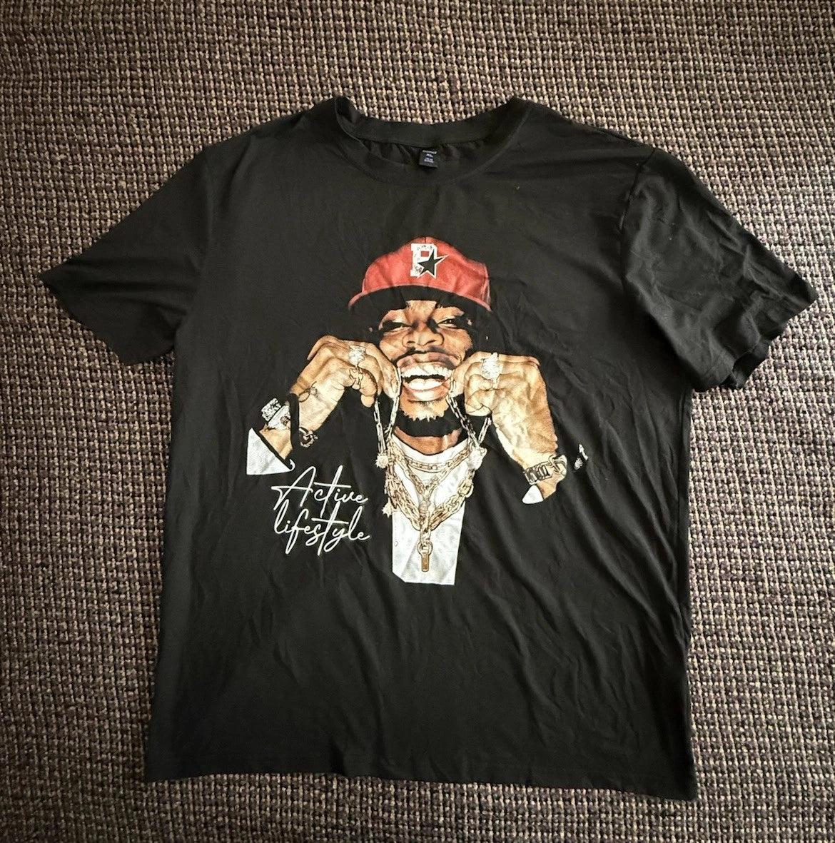 Romwe Street Wear Active Lifestyle Graphic Print Black T Shirt  Men’s XL