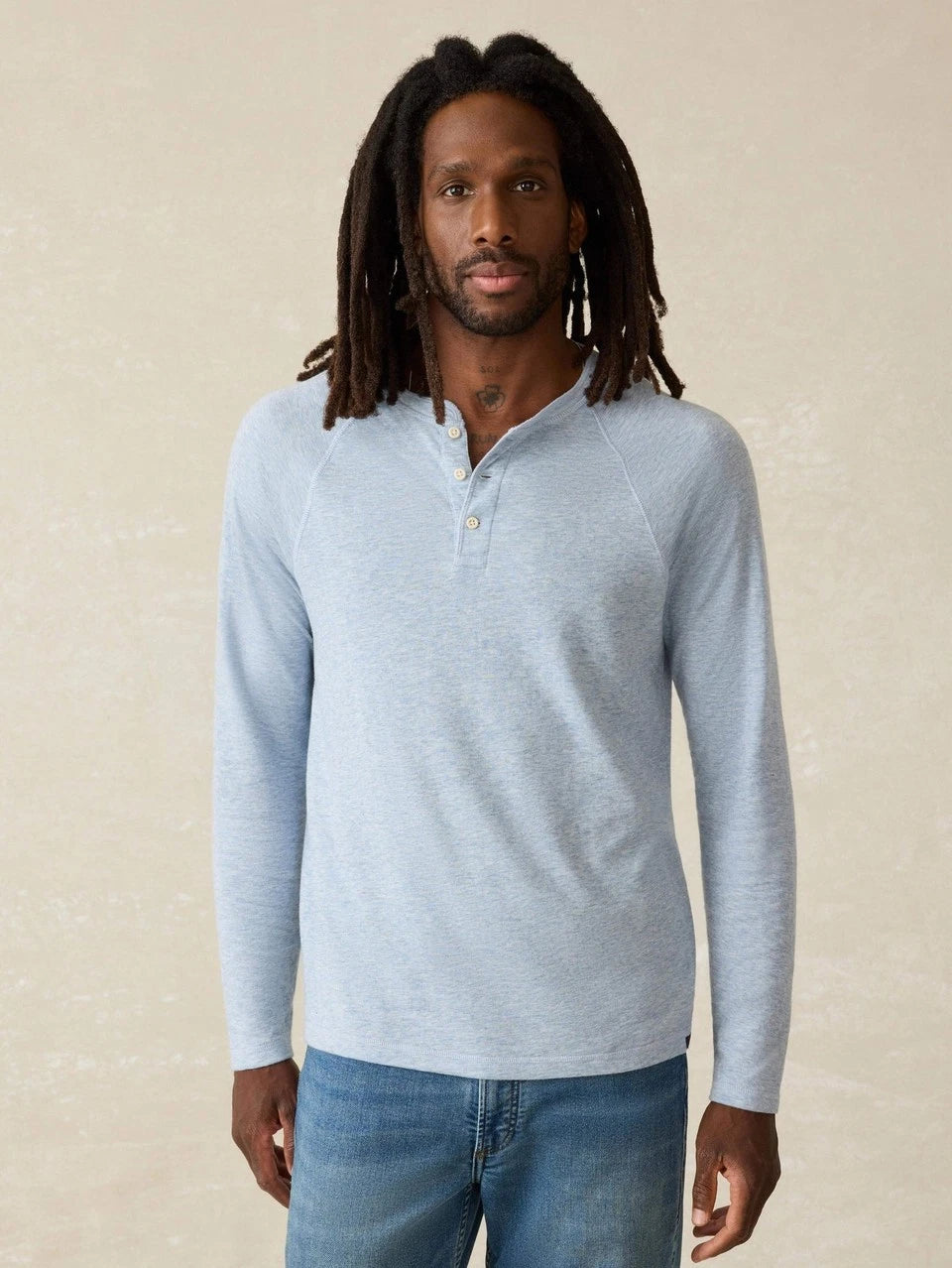 Faherty Cloud Henley T Shirt Mens XXL Light Blue Heather Long Sleeve $98 NWT