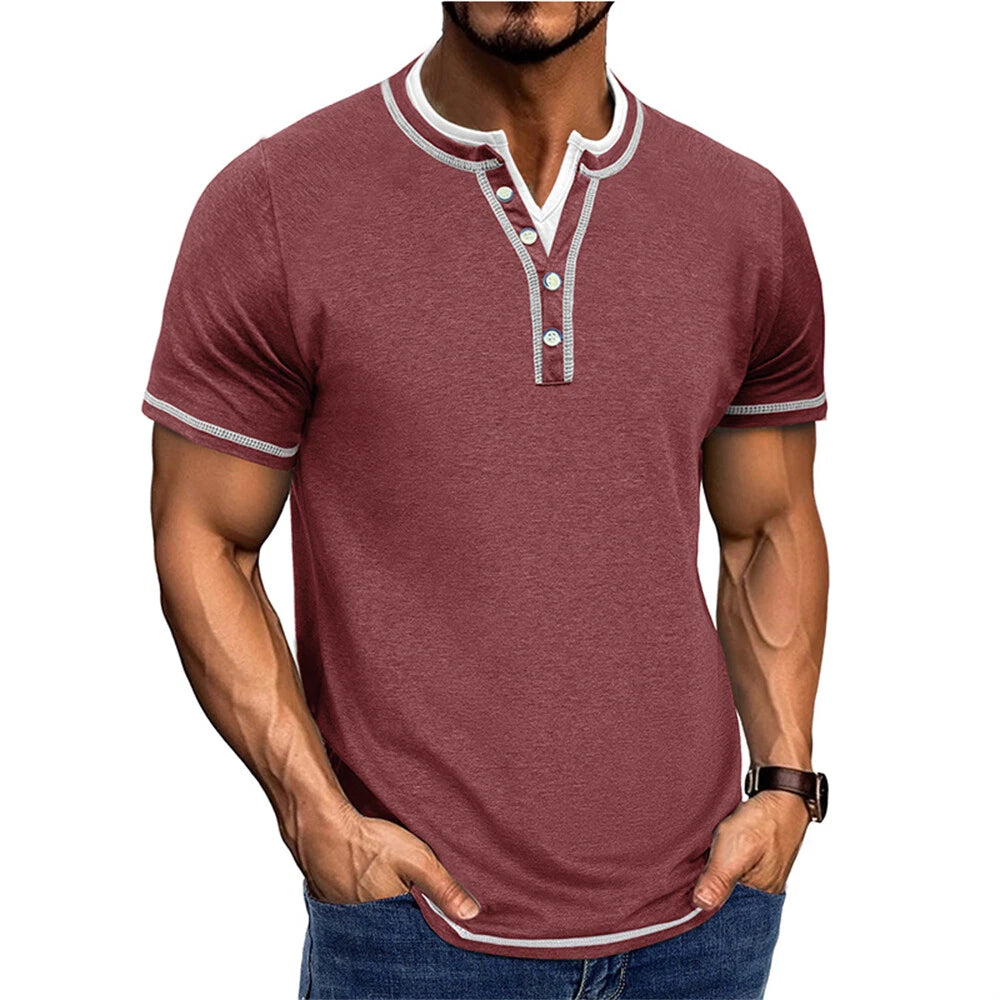 Mens Short Sleeve Henley Shirt Casual Slim Shirts Button Tops Blouse
