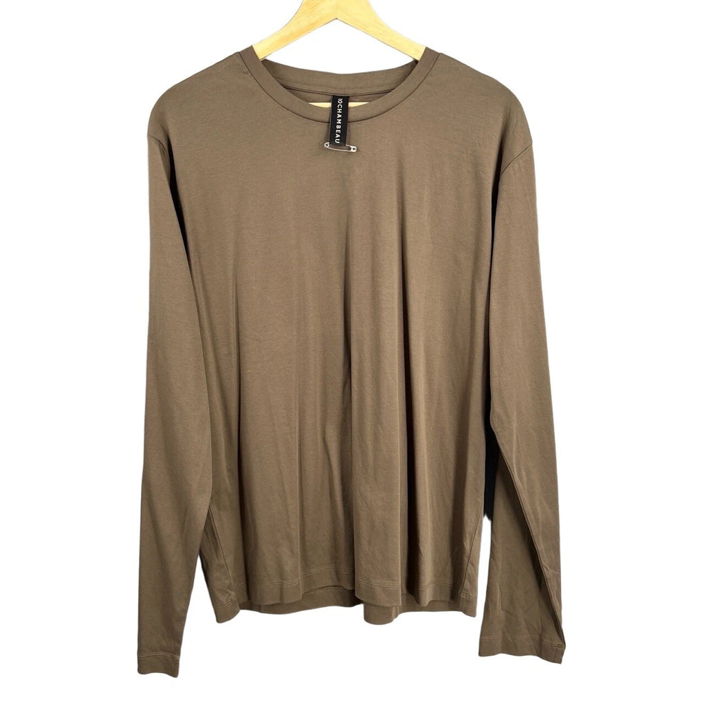 Rochambeau Long Sleeve Shirt 100% Cotton Taupe Brown Stretchy Minimalist Mens L