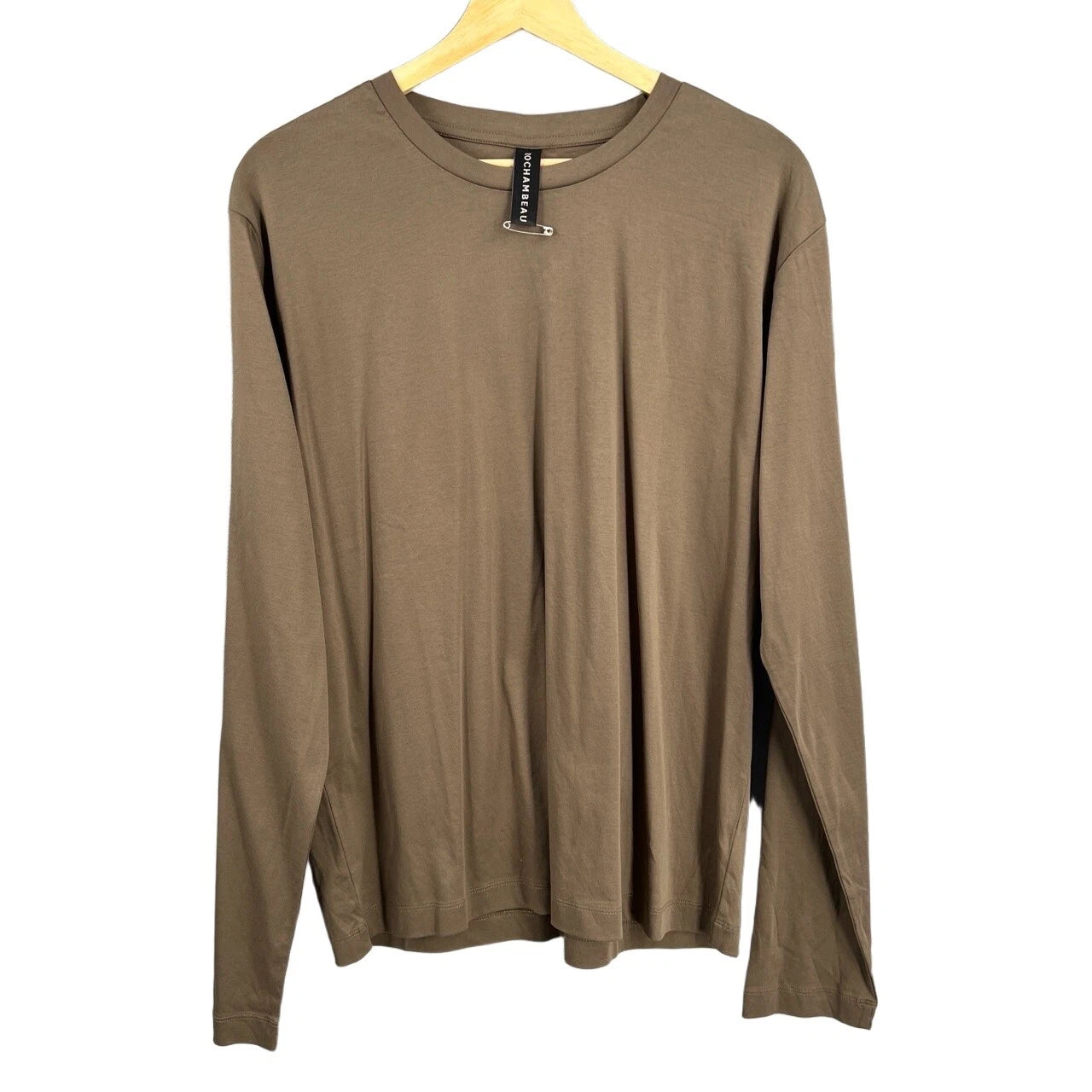 Rochambeau Long Sleeve Shirt 100% Cotton Taupe Brown Stretchy Minimalist Mens L