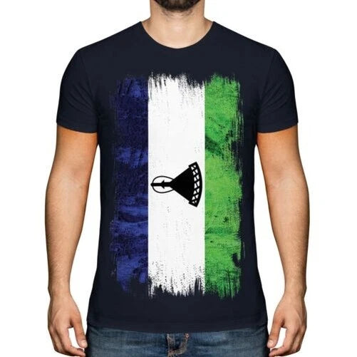 LESOTHO GRUNGE FLAG MENS T-SHIRT TEE TOP BASOTHO SHIRT FOOTBALL JERSEY GIFT