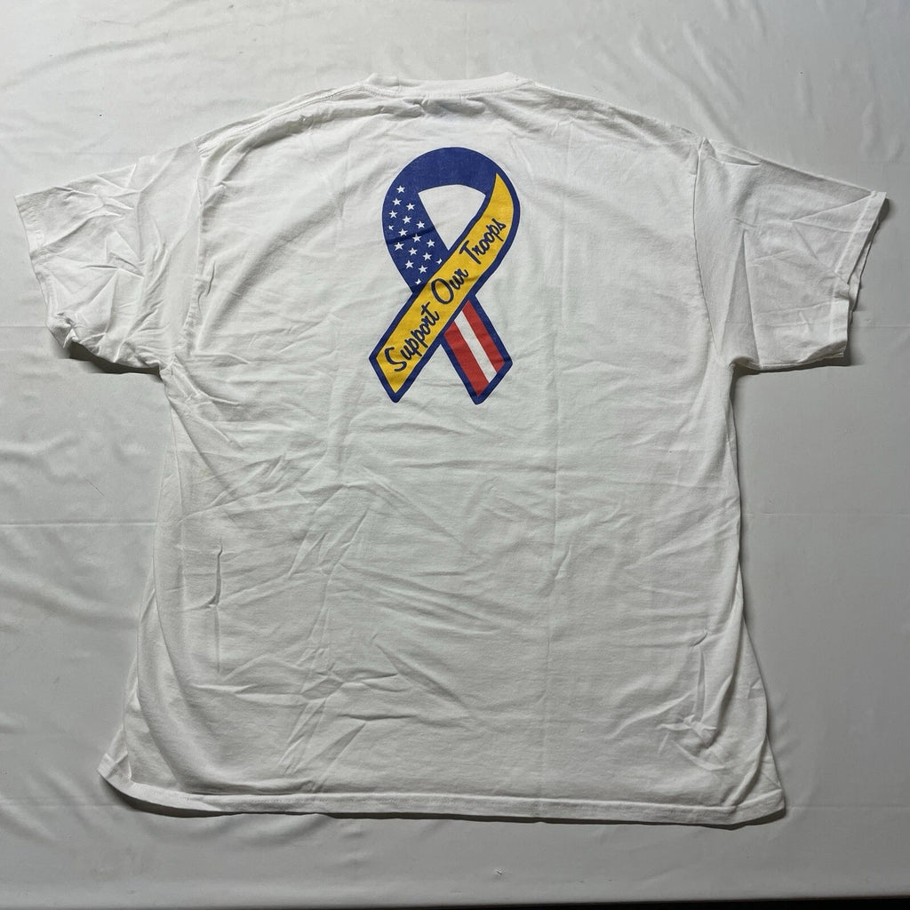 Vintage Support Our Troops T-Shirt Men’s XL White USA Military American Flag Art