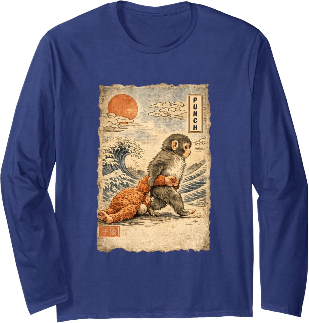 Kawaii Baby Monkey Punch Cute Japanese Macaque Long Sleeve T-Shirt
