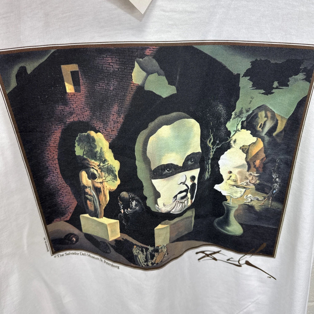 Vintage 90s Salvador Dali Old Age Adolescence Faces White Art T Shirt Large USA