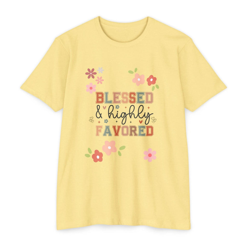 Blessed & Highly Favored T-Shirt | Floral Faith Typography