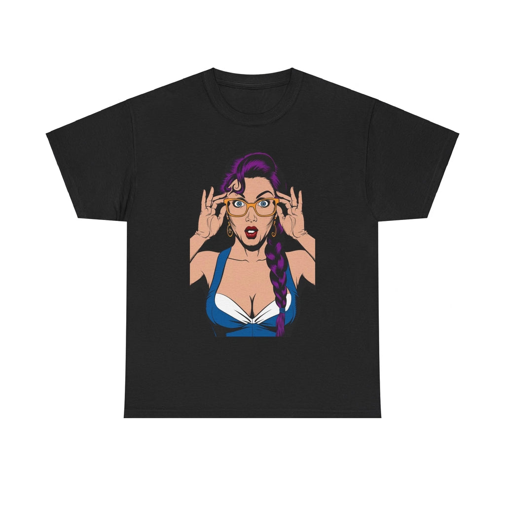 Sexy PopArt Girl Glasses and Braids Tshirt unisex heavy cotton
