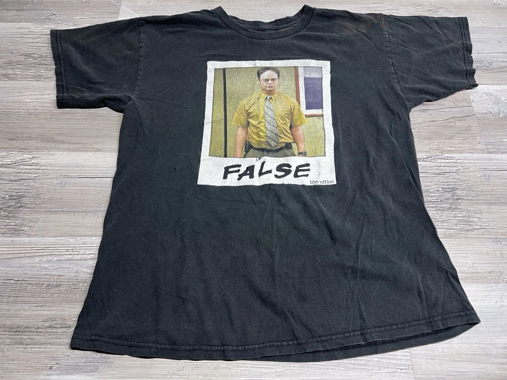 Vintage The Office Dwight Schrute T-Shirt FALSE Sun Faded Black Comedy Tee Sz M