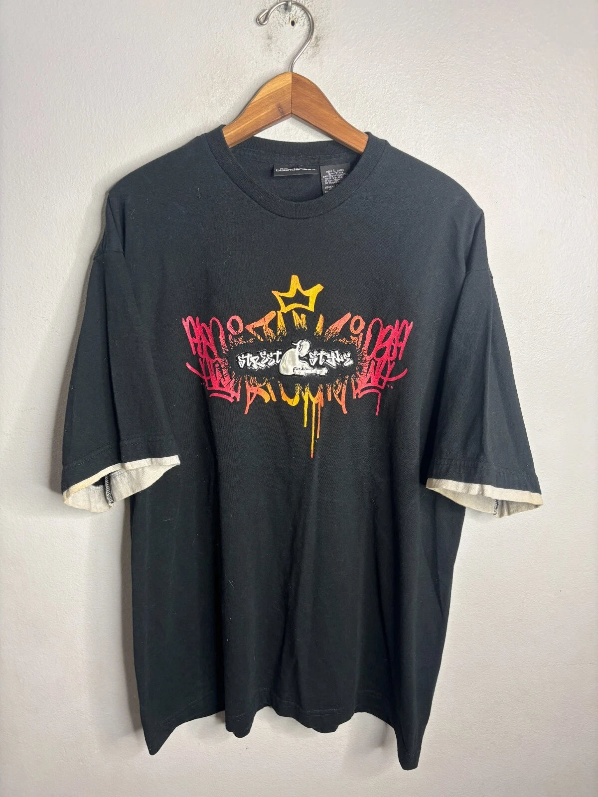 Vintage Y2k DJ Street Style Hip Hop Crew T Shirt Size Large Black 5131