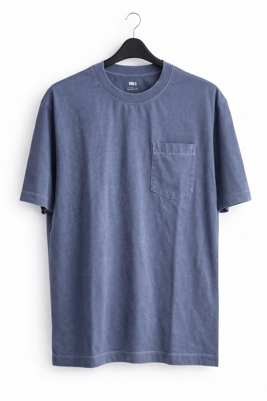EX M*S Mens Blue Short Sleeve Relaxed Fit Cotton Garment Dyed Top Sizes XS-3XL