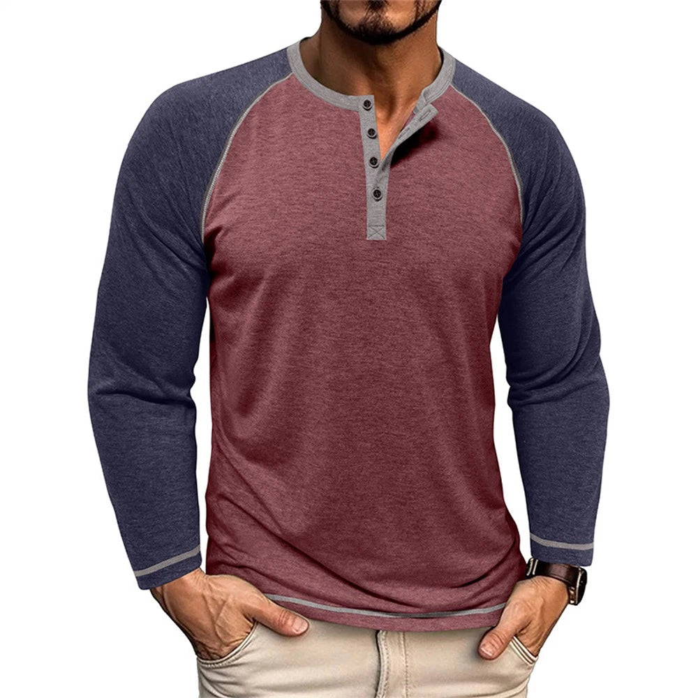 Mens Long Sleeve Henley Shirt Casual Slim Shirts Button Tops Blouse