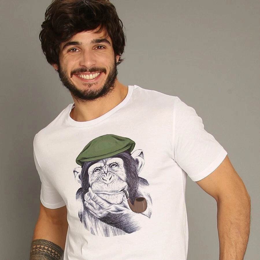 Men's Short Sleeve T-Shirt White, WISE MR CHIMP
