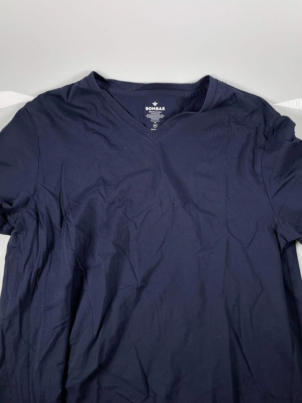 Bombas T Shirt Adult M V-Neck 100% Pima Cotton Navy Blue Short Sleeve Men