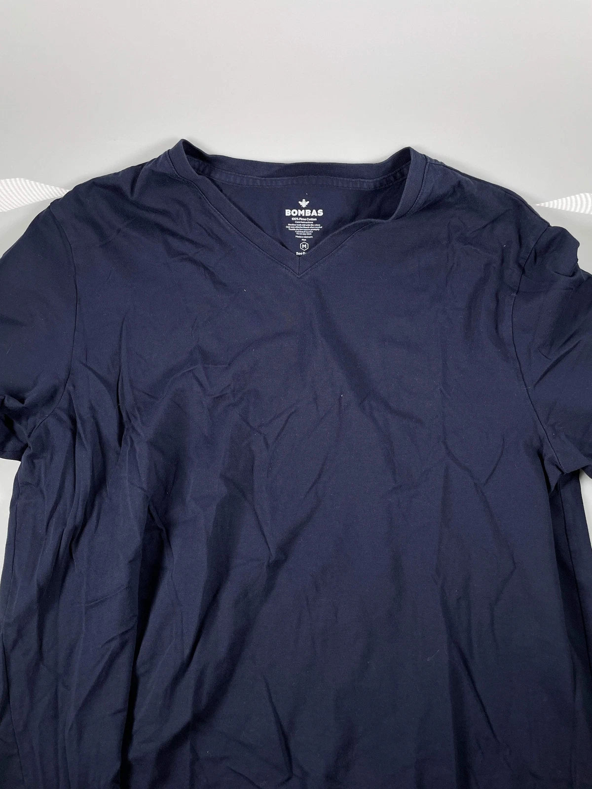 Bombas T Shirt Adult M V-Neck 100% Pima Cotton Navy Blue Short Sleeve Men