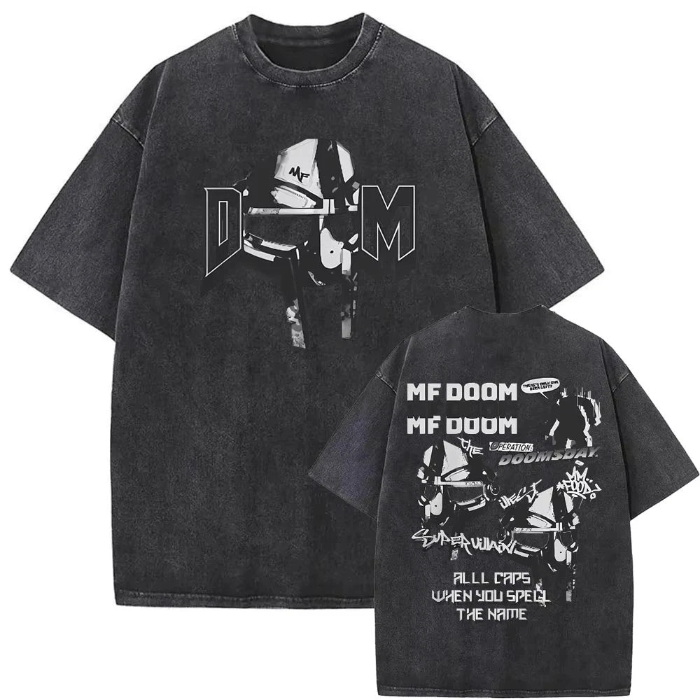 MF DOOM Washed Black Graphic T Shirt Hip Hop Rap Streetwear Unisex Tee