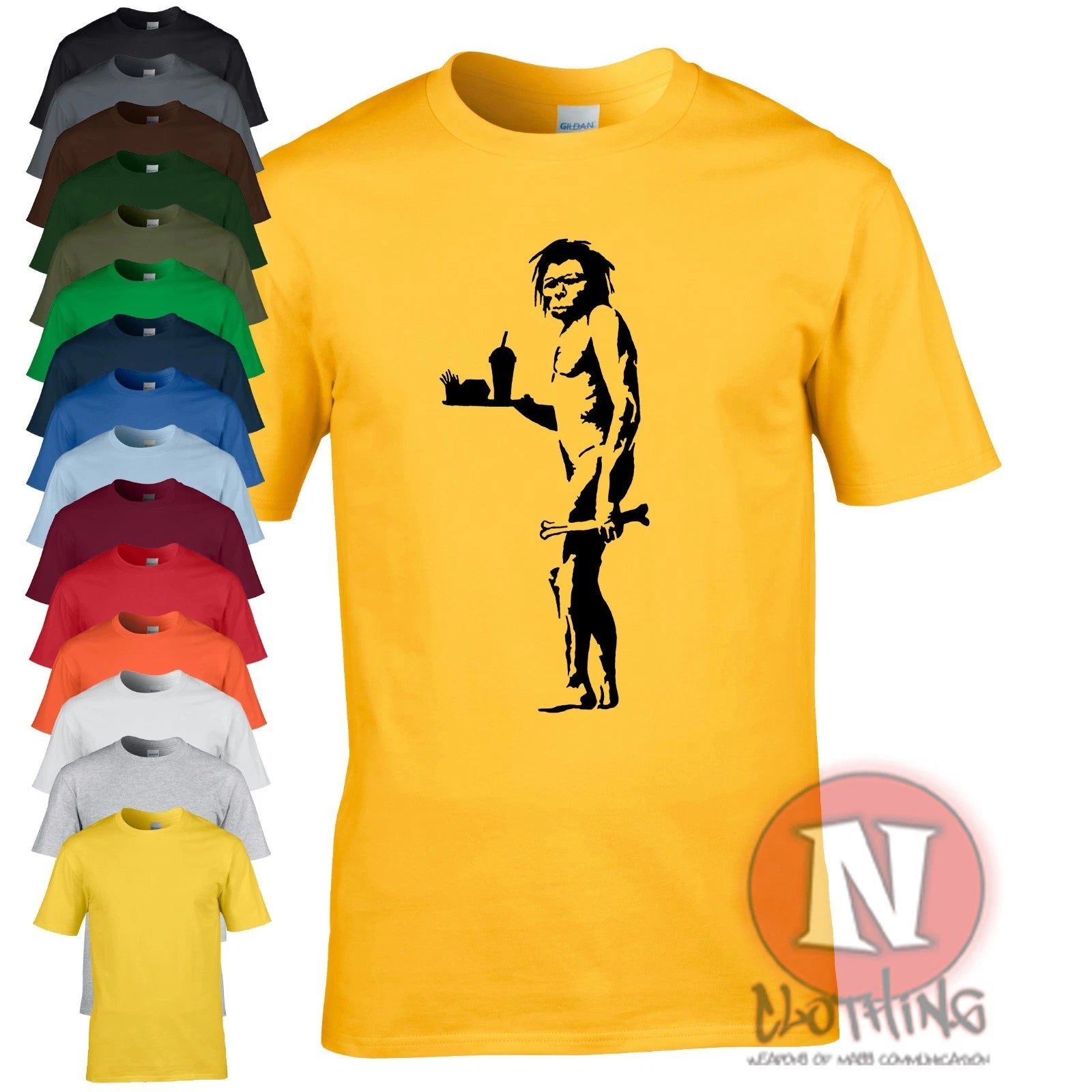 Banksy caveman t-shirt fastfood teeshirt urban stencil art graffiti Bristol cool