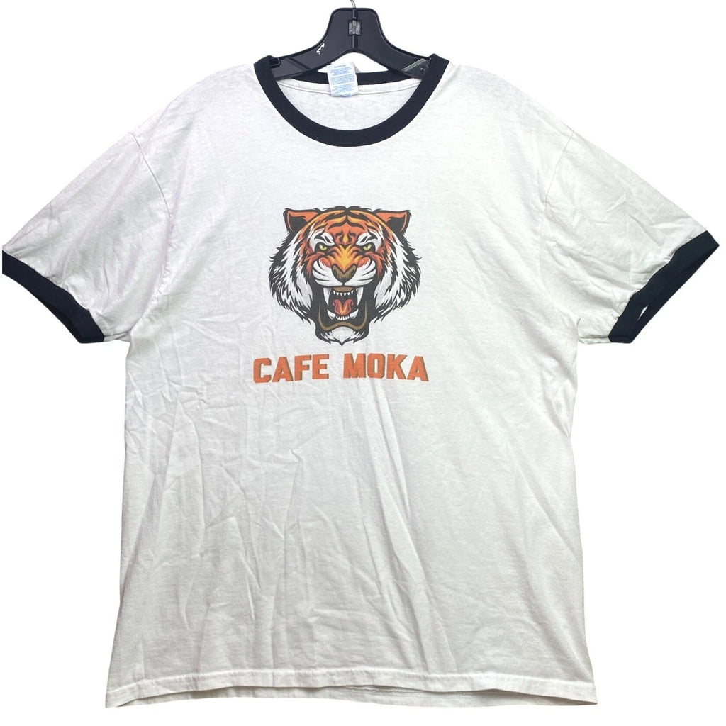Cafe Moka Shirt Mens Large Ringer Tiger Spell Out Grunge Everyday Streetwear