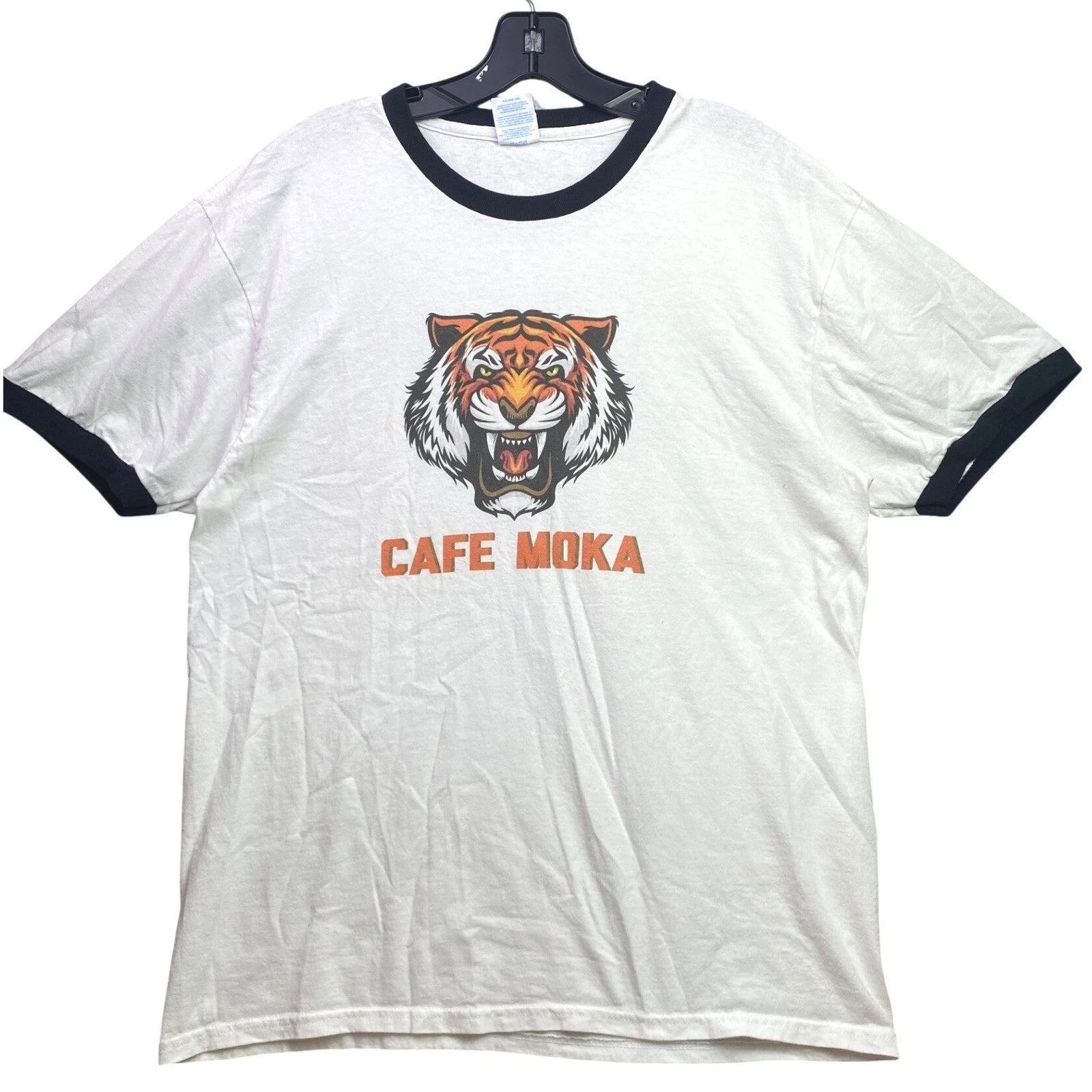 Cafe Moka Shirt Mens Large Ringer Tiger Spell Out Grunge Everyday Streetwear