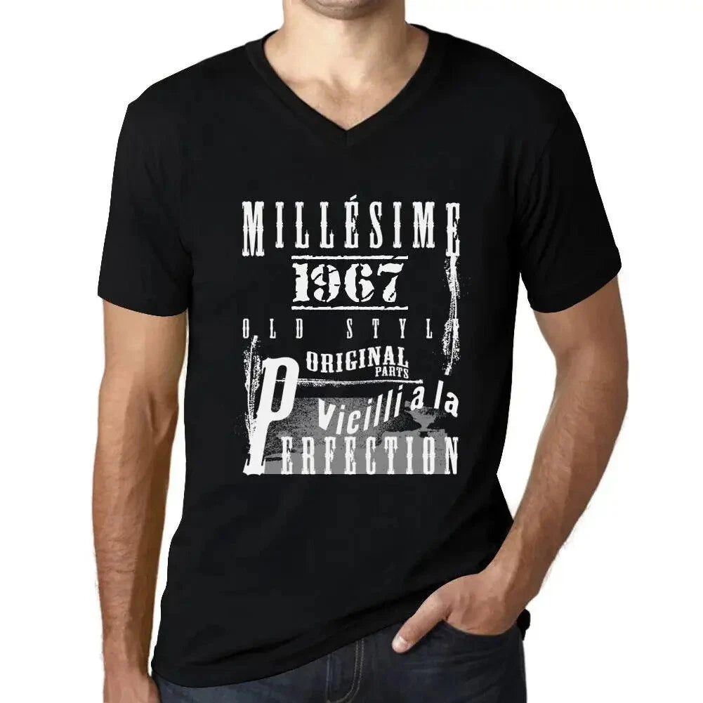 Men's Graphic T-Shirt V Neck Vintage Aged to Perfection 1967 – Millésime Vieilli