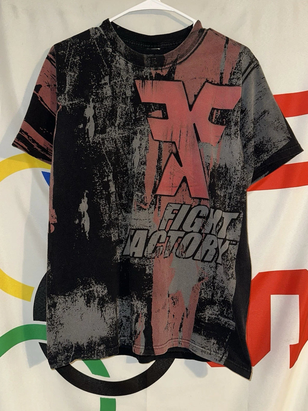Vintage Y2K Fight Factory MMA T Shirt Medium Graphic Tee AOP Grunge