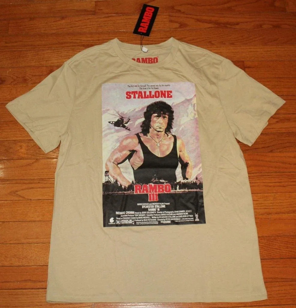Men's RAMBO III Graphic Tee SYLVESTER STALLONE Sandy Brown T-Shirt XL *1N