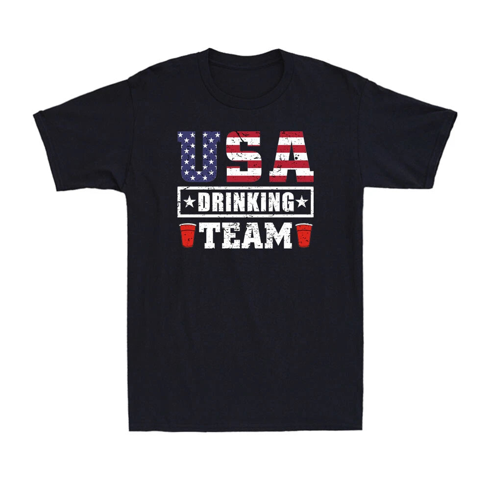 USA Drinking Team Funny Beer Drinking Lovers Shirt US Flag Novelty Men's T-Shirt