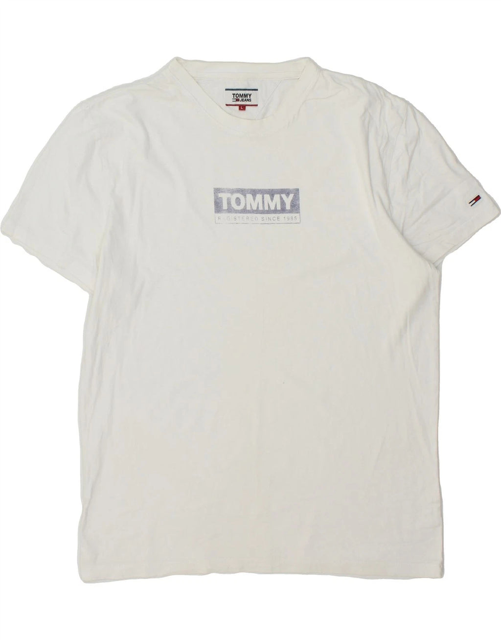 TOMMY HILFIGER Mens Graphic T-Shirt Top Large White Cotton NQ03