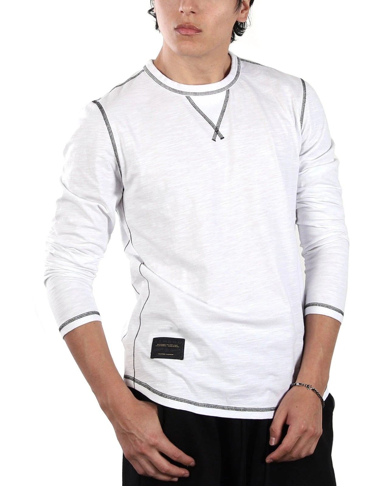 ZIMEGO Men's Long Sleeve Crew Neck Color Dye Washed Vintage Curved Hem T-Shirts