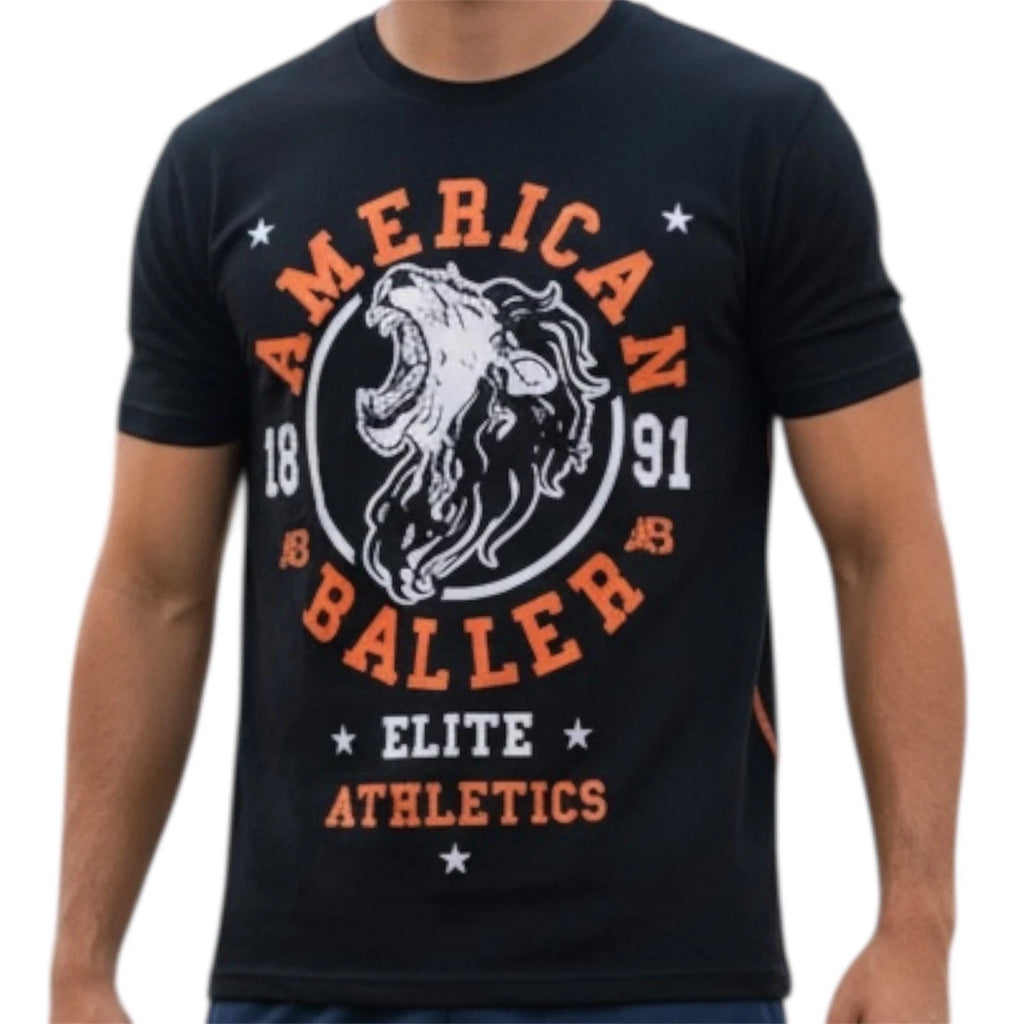$40 AMERICAN FIGHTER BALLER Black ROAR  Athletic Basketball Graphic T-shirt NWT