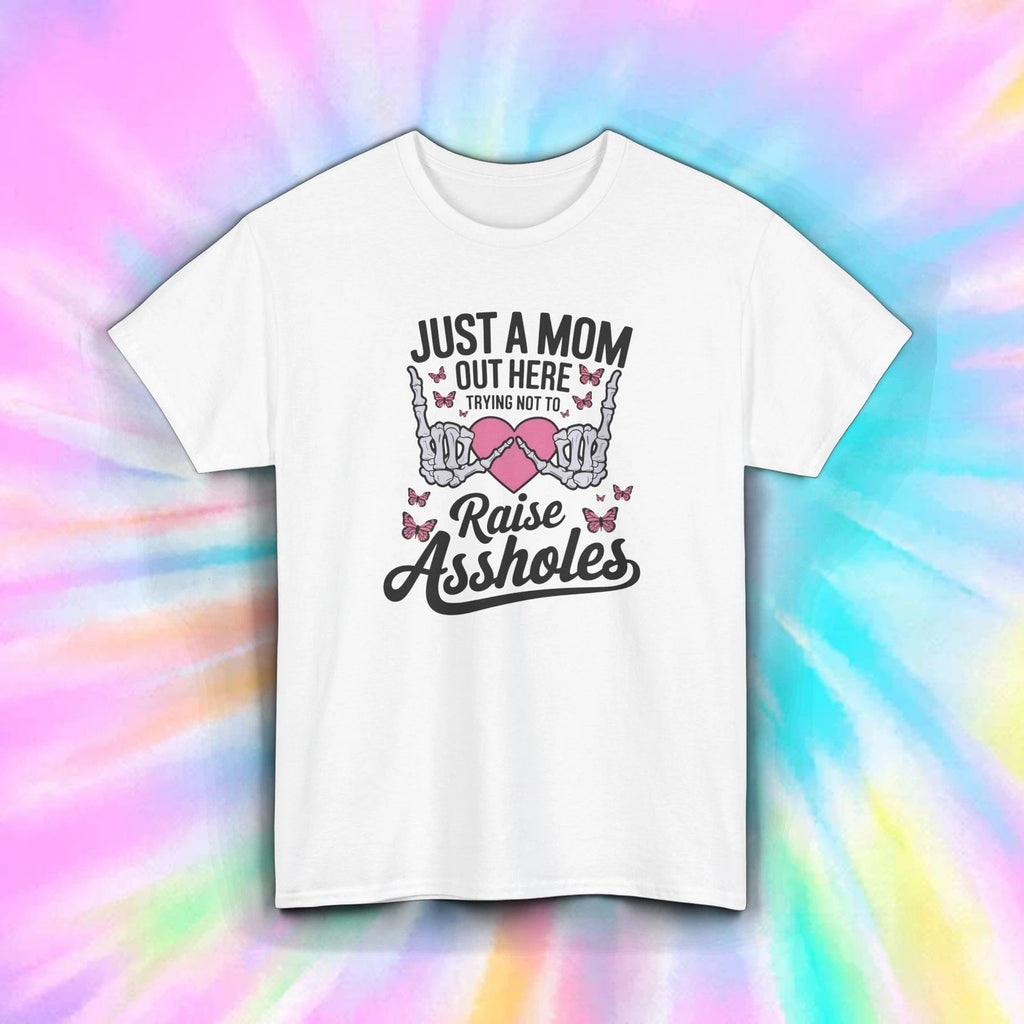 Just a Mom Shirt Funny Skeleton Hands Butterfly Parenting Humor Tee S-5XL