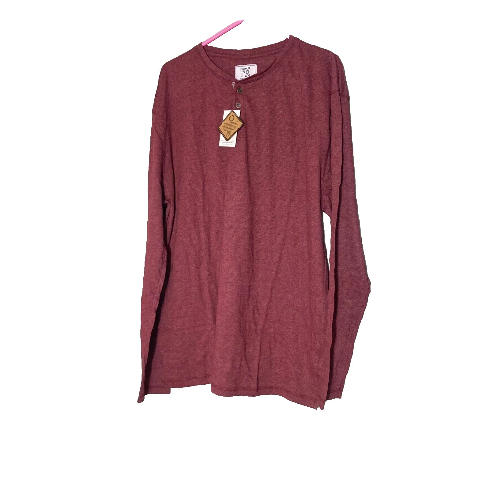 MINIMALIST CASUAL NEW PX Clark Burgundy Long Sleeve Henley Pullover Shirt 2XLNWT