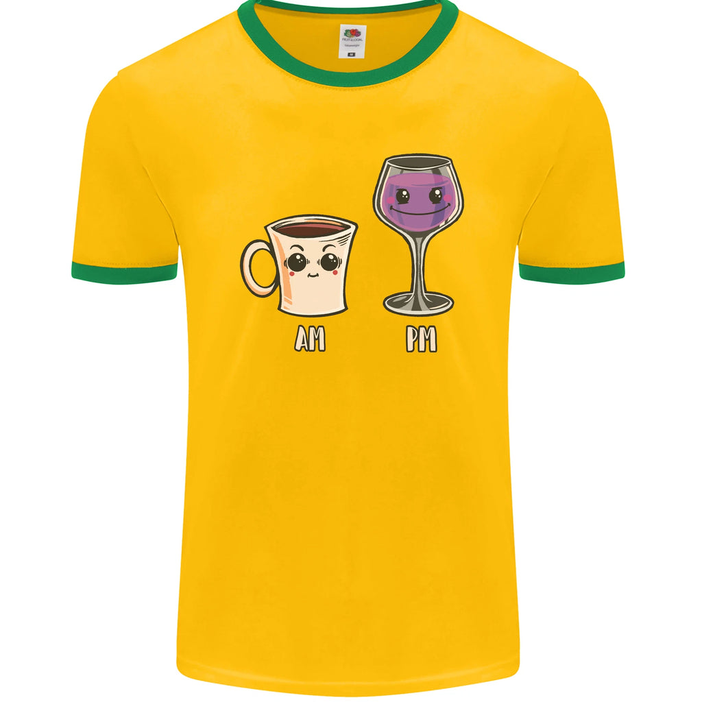 Coffee am Wine pm Funny Alcohol Prosecco Mens Ringer T-Shirt