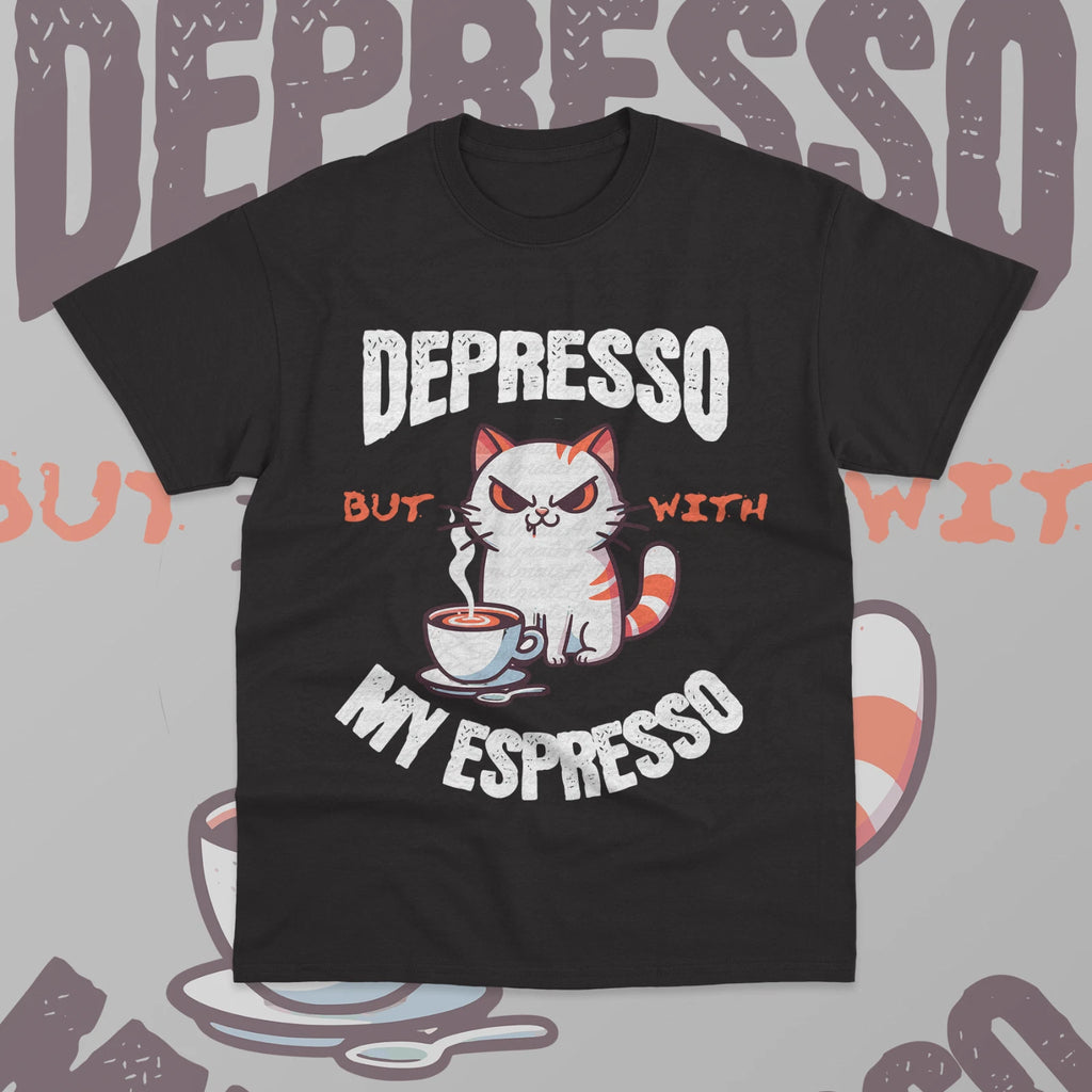 Depresso But With My Espresso T-Shirt Coffee Lover Funny Meme Unisex Shirt