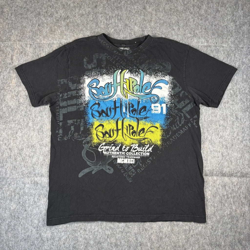 Vintage Y2K Southpole T-Shirt Men's XL Black Skate Grunge Punk Short Sleeve