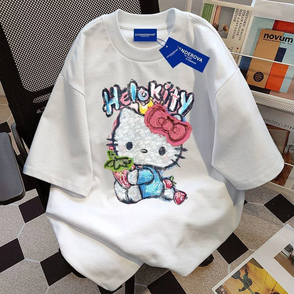 Unisex Cat Graphic T Shirt Oversized Streetwear Couple Casual Tee